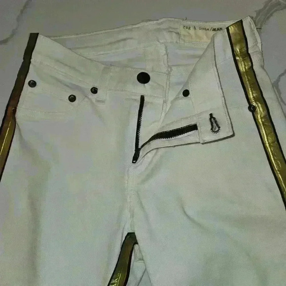 Rag & Bone Womens Cream Gold Piping Tuxedo Jeans Stretch Size 26 - Picture 7 of 11